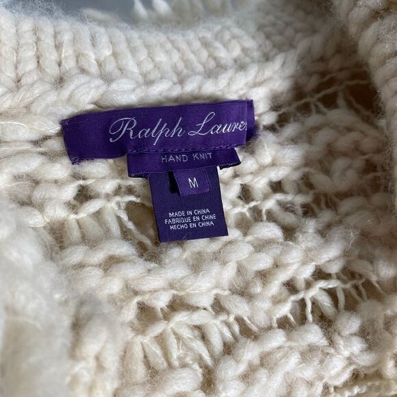 Ralph Lauren Ivory Hand Knit Wool Cashmere Shag Fringe Cardigan Vest - Picture 2 of 16